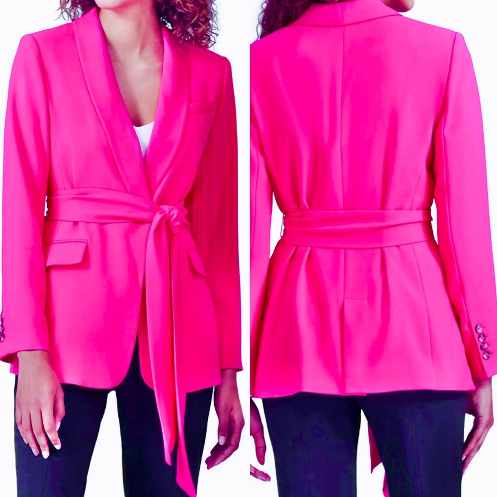 Rachel Roy Collection| Passion pink woven | Long Sleeves Blazer| Belt| Sz M